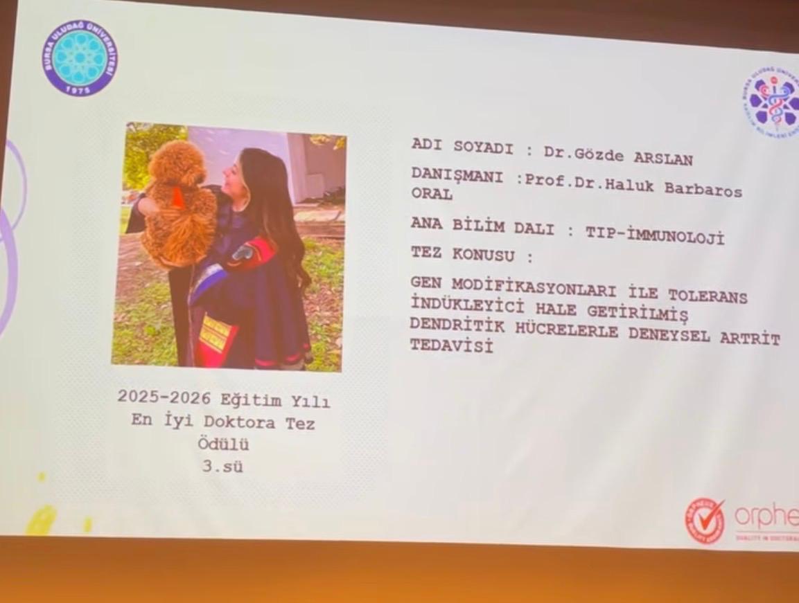 En İyi Doktora Tezi Ödüllerinin Tamamı İmmünoloji Ana Bilim Dalına